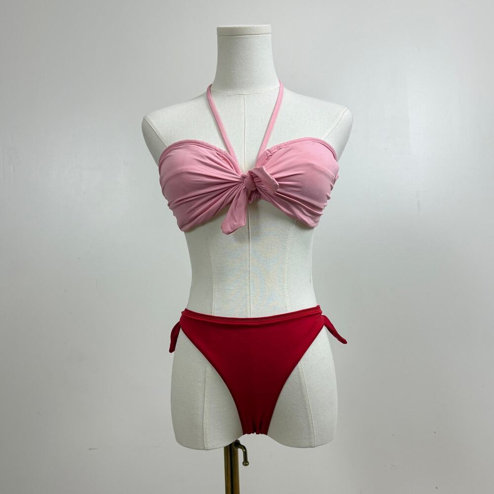 Zimmerman Halter Pink & Red Bandeau bikini Top & Swim Suit Bottom 2 Pc Set Sz 3